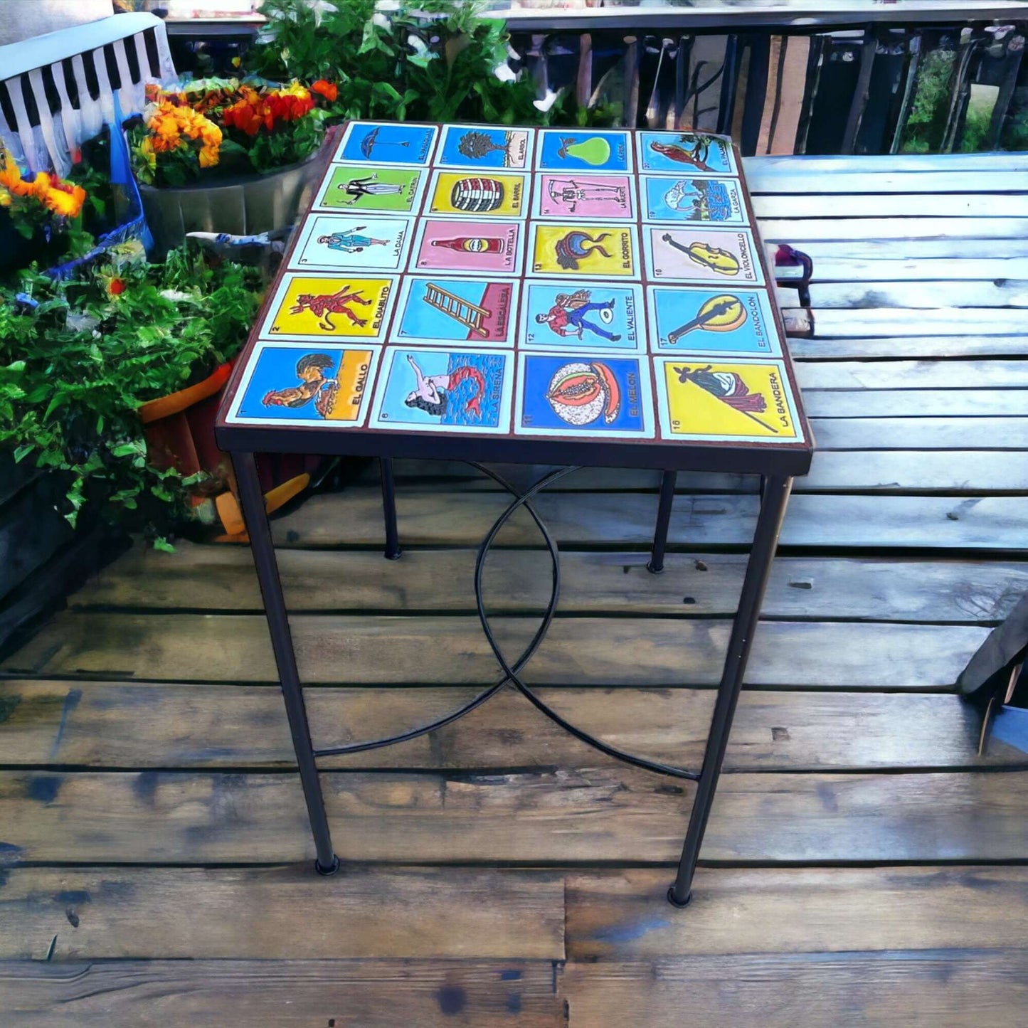 Handmade Mexican Accent End Table | Talavera Lotería Tiles