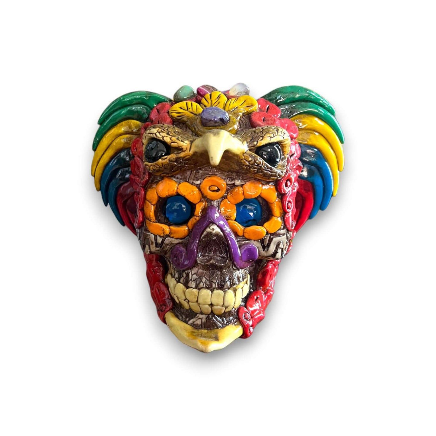 Handcrafted Aztec Warrior Skull Statue | Cultural Art