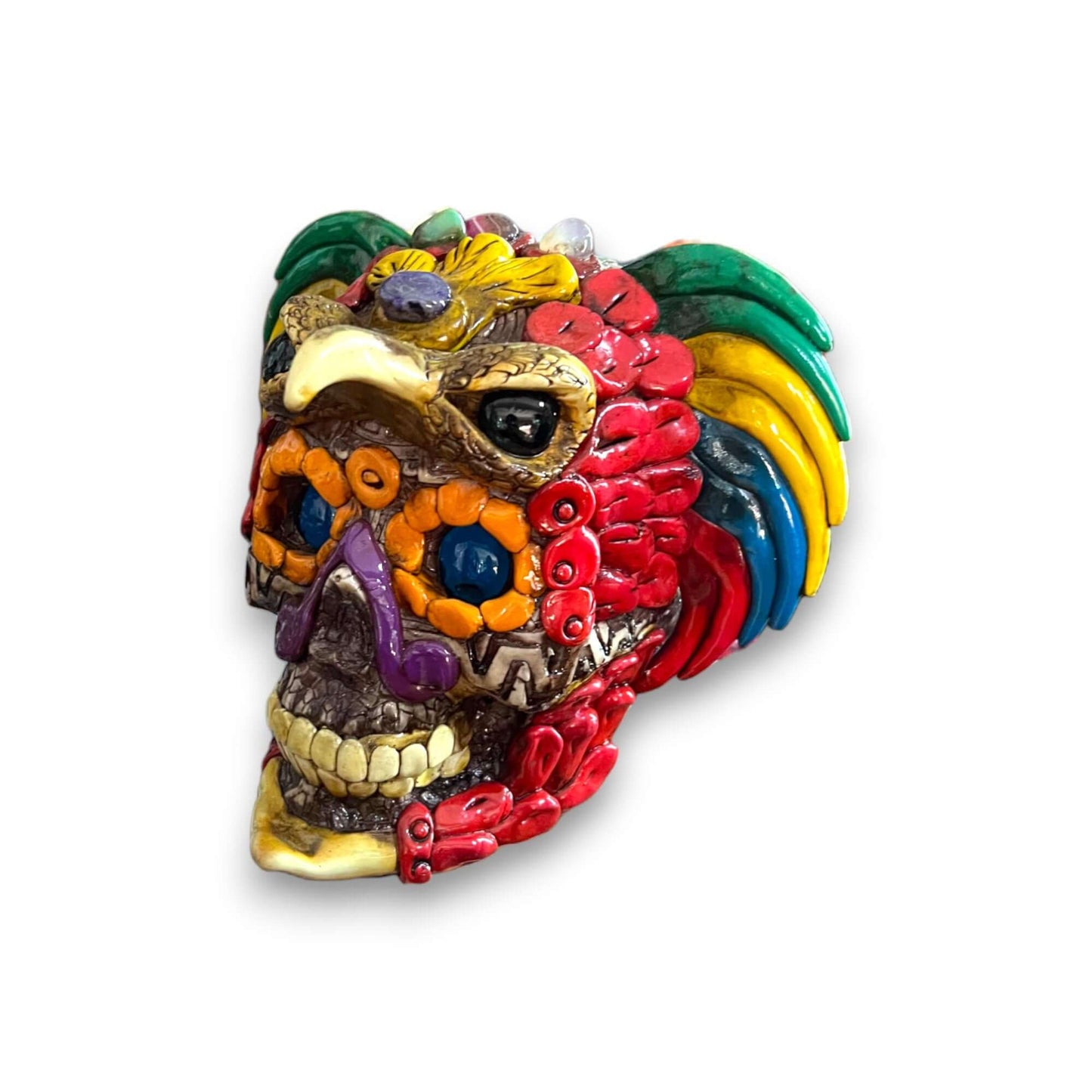 Handcrafted Aztec Warrior Skull Statue | Cultural Art