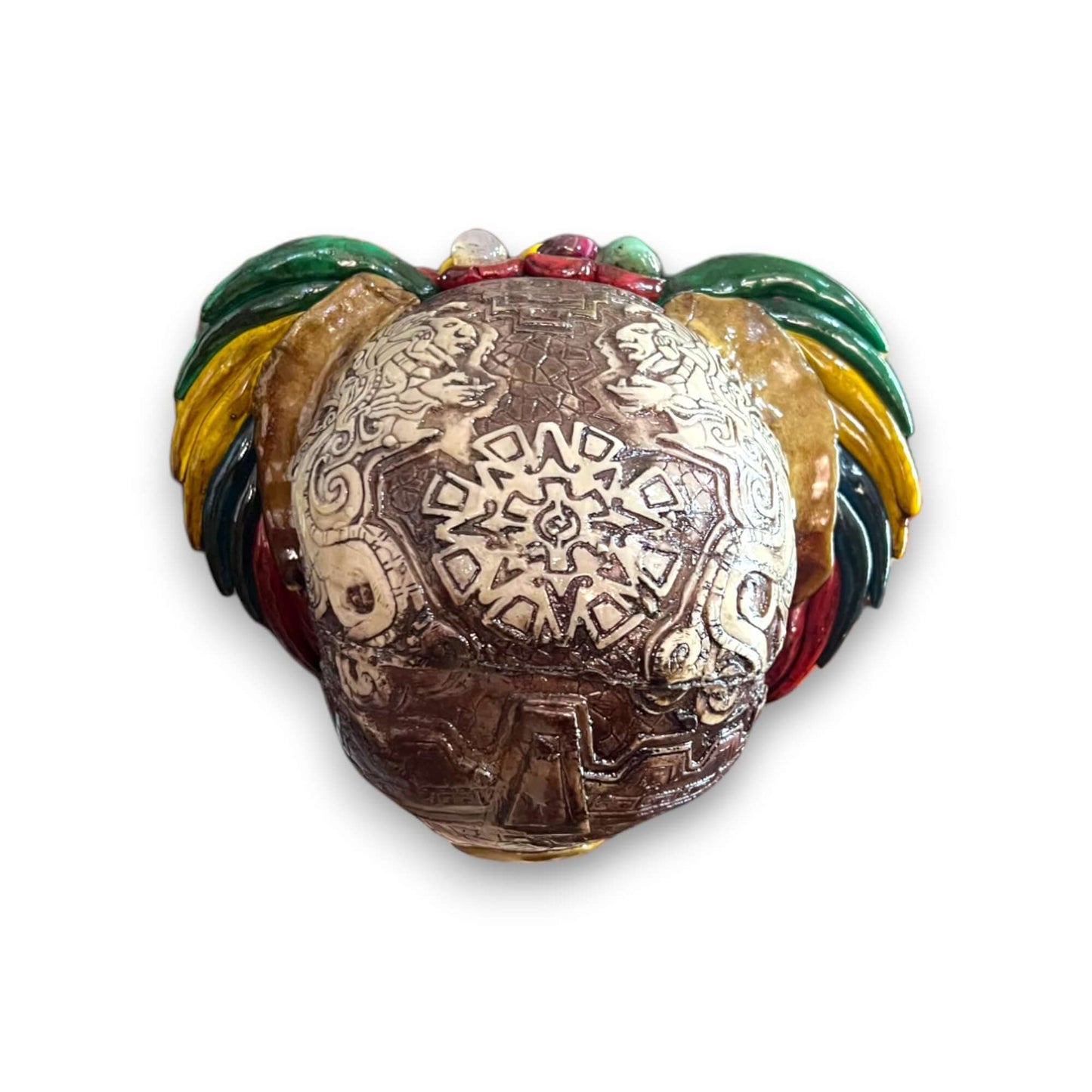 Handcrafted Aztec Warrior Skull Statue | Cultural Art