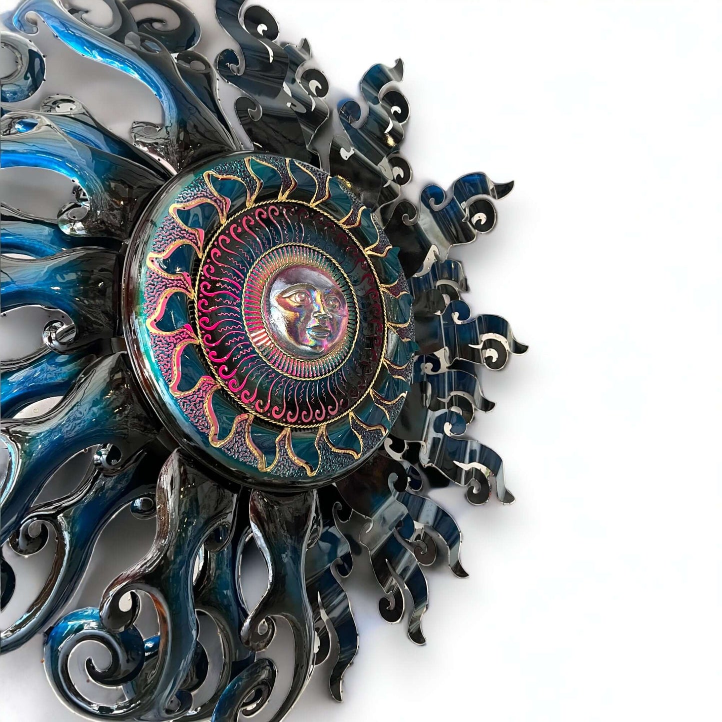 Giant Sun Wall Art with Light Fixture | Handmade Mexican Metalwork