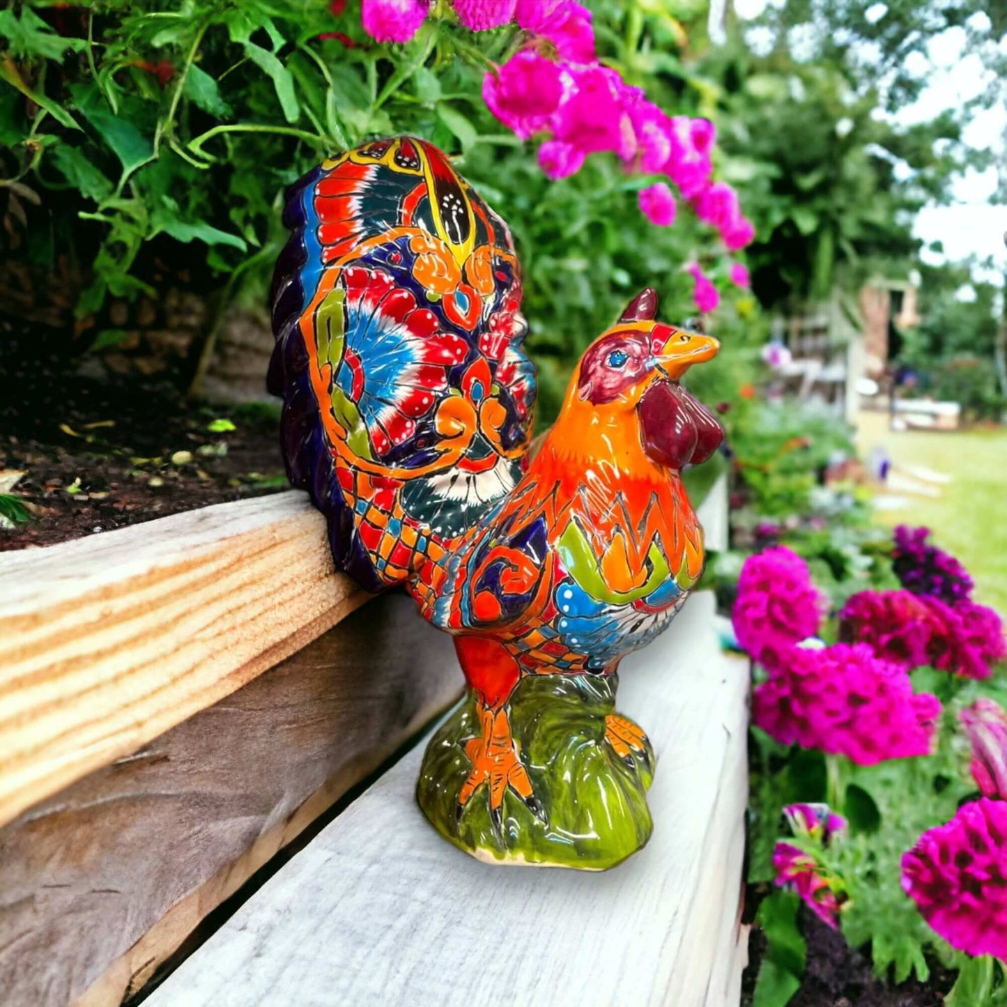 Talavera Rooster Statue | Large Hand-Painted Ceramic Decor