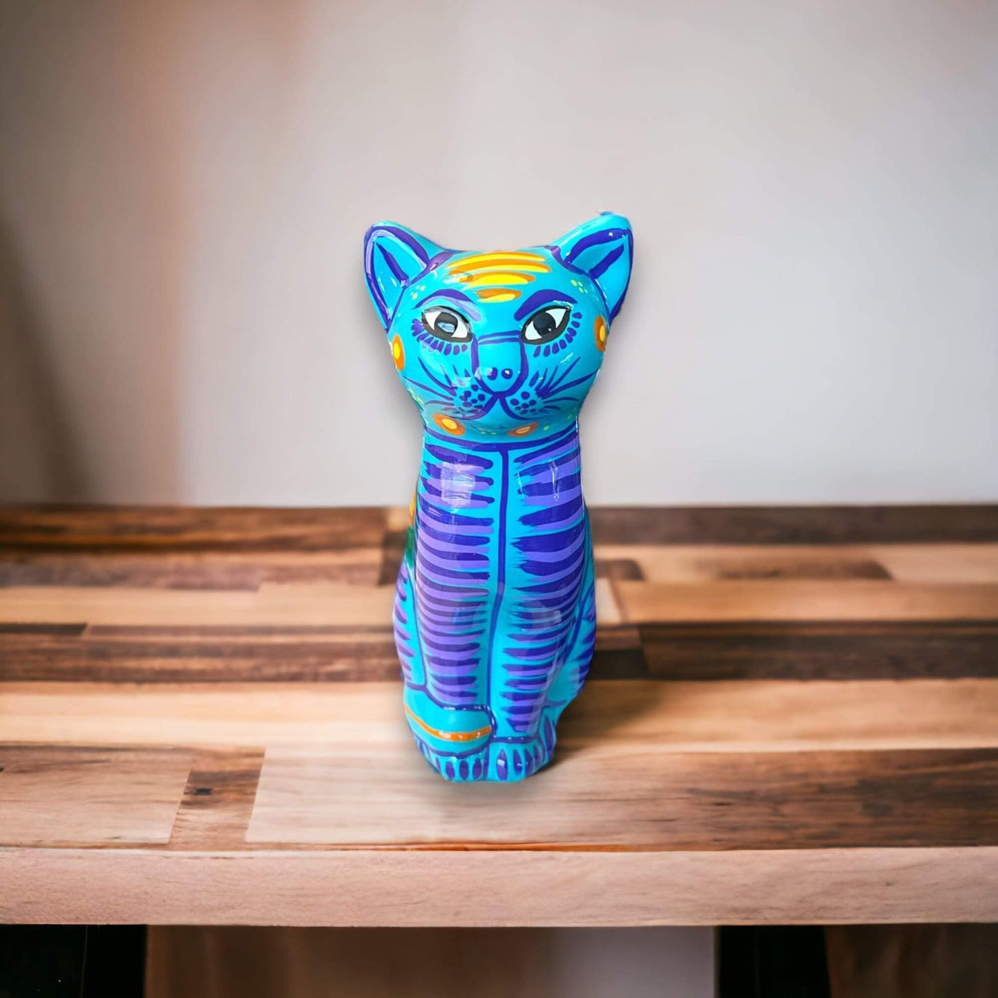 Talavera Cat Piggy Bank | Hand-Painted Mexican Ceramic Coin Holder