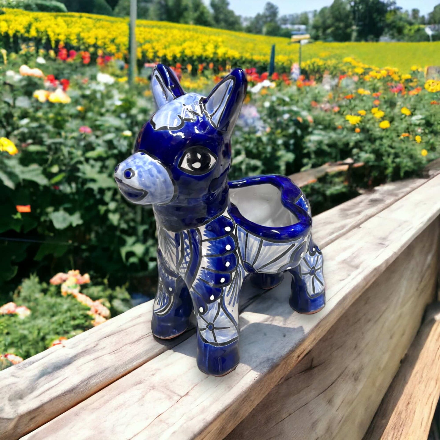 Blue & White Talavera Burro Planter | Handcrafted Mexican Donkey