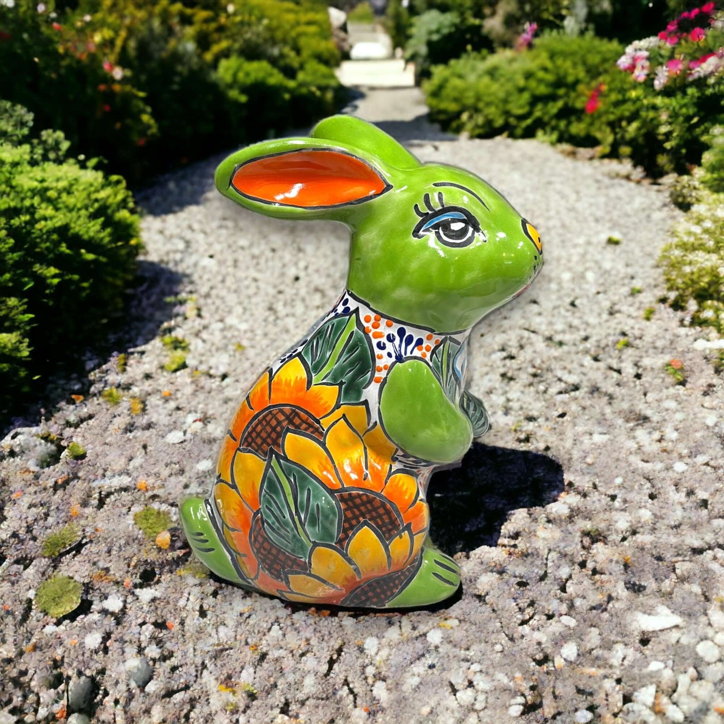 Talavera Bunny Statue | Colorful Hand-Painted Mexican Rabbit Decor