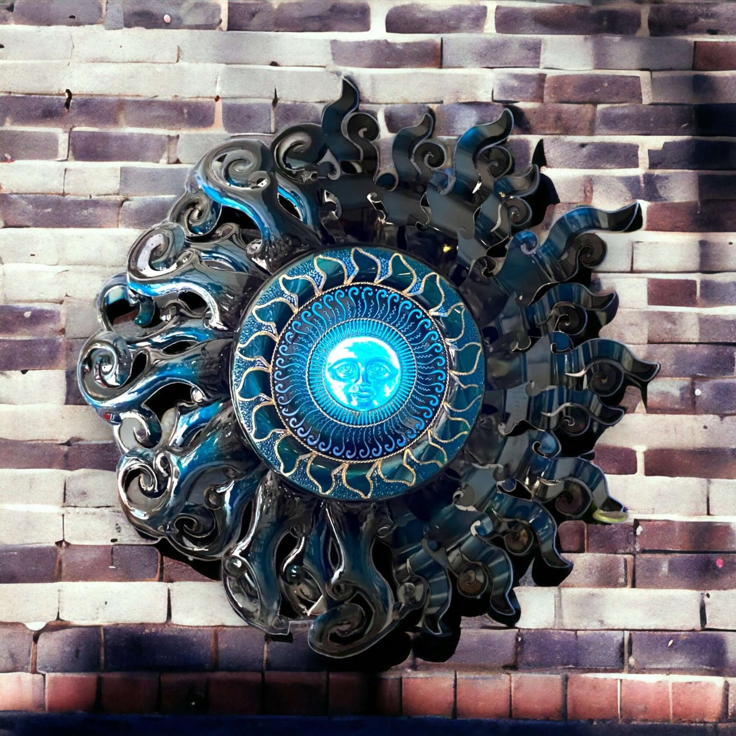 Giant Sun Wall Art with Light Fixture | Handmade Mexican Metalwork