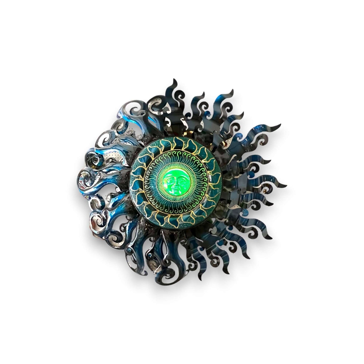 Giant Sun Wall Art with Light Fixture | Handmade Mexican Metalwork