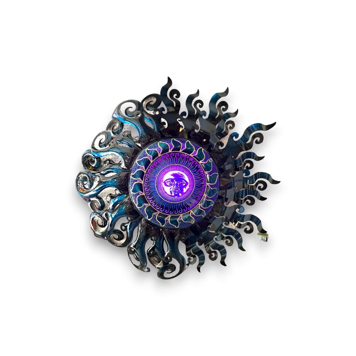 Giant Sun Wall Art with Light Fixture | Handmade Mexican Metalwork
