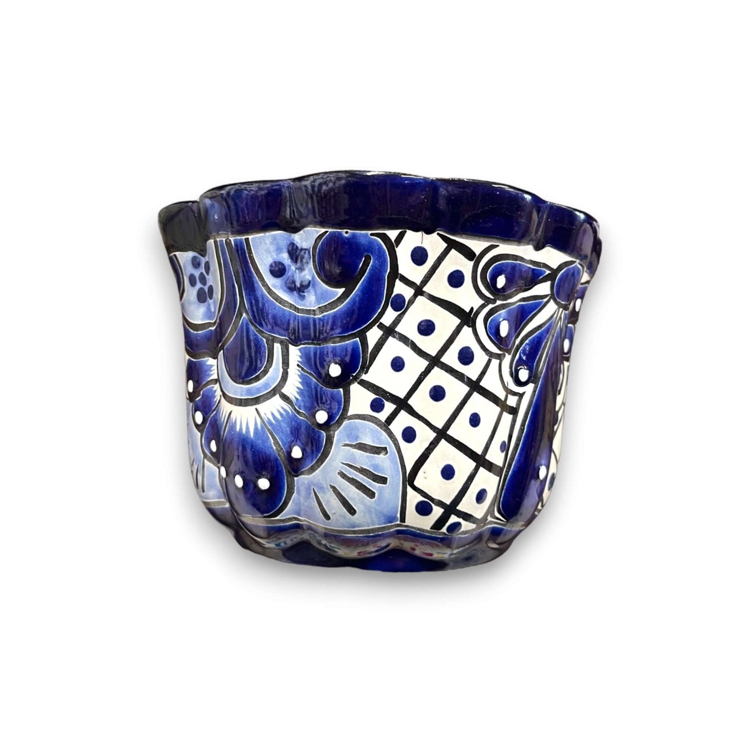 Talavera Flower Pot | Handcrafted Blue & White Mexican Ceramic