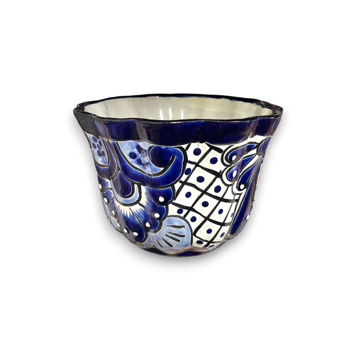 Talavera Flower Pot | Handcrafted Blue & White Mexican Ceramic