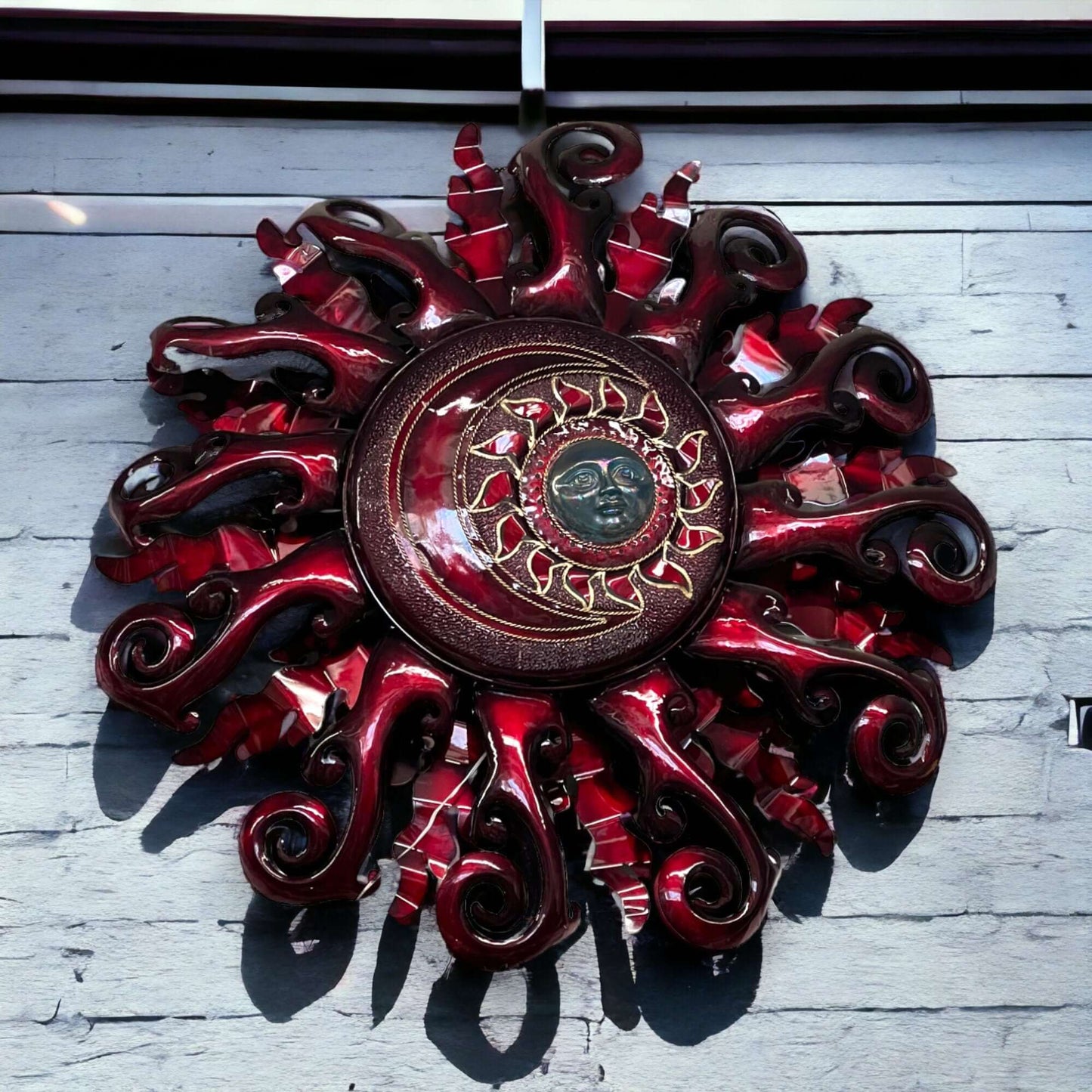 Giant Sun Wall Art with Light Fixture | Handmade Mexican Metalwork