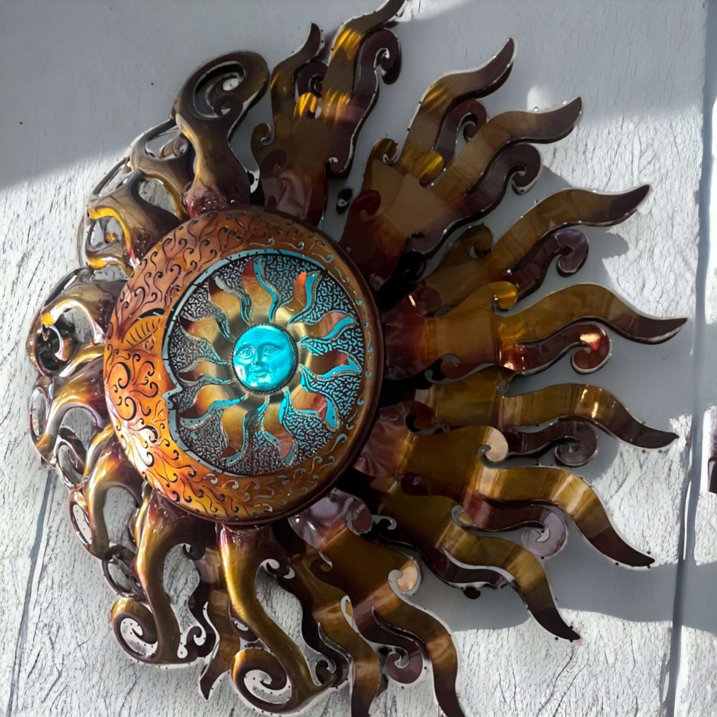 Giant Sun Wall Art with Light Fixture | Handmade Mexican Metalwork