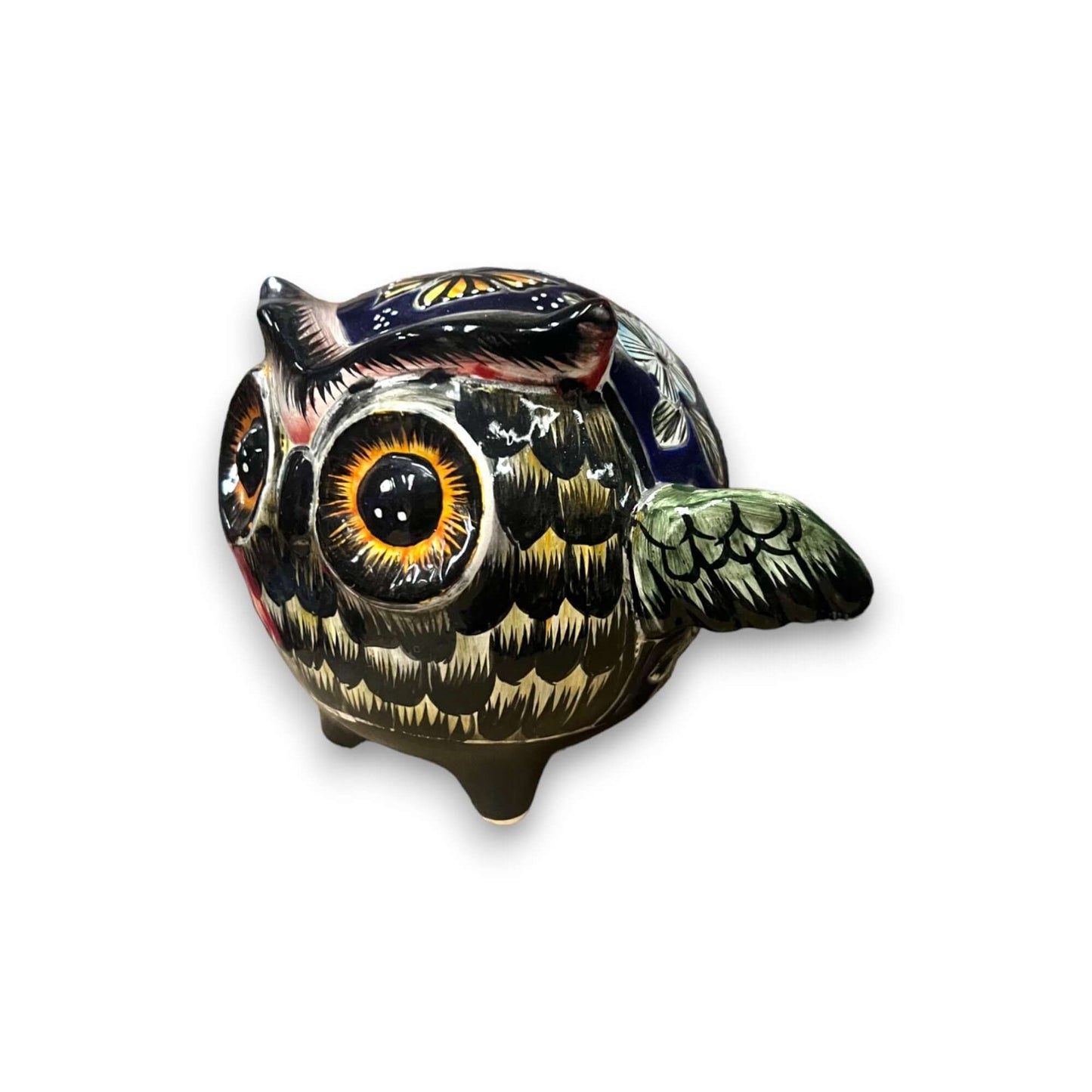 Talavera Owl Statue | Hand-Painted Mexican Ceramic Bird Figurine