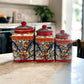Red Talavera Canister Set | Hand-Painted Mexican Kitchen Jars