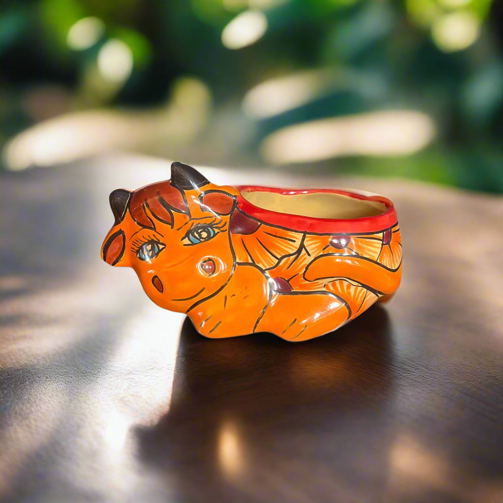 Talavera Cow Planter | Hand-Painted Mexican Ceramic Animal Pot