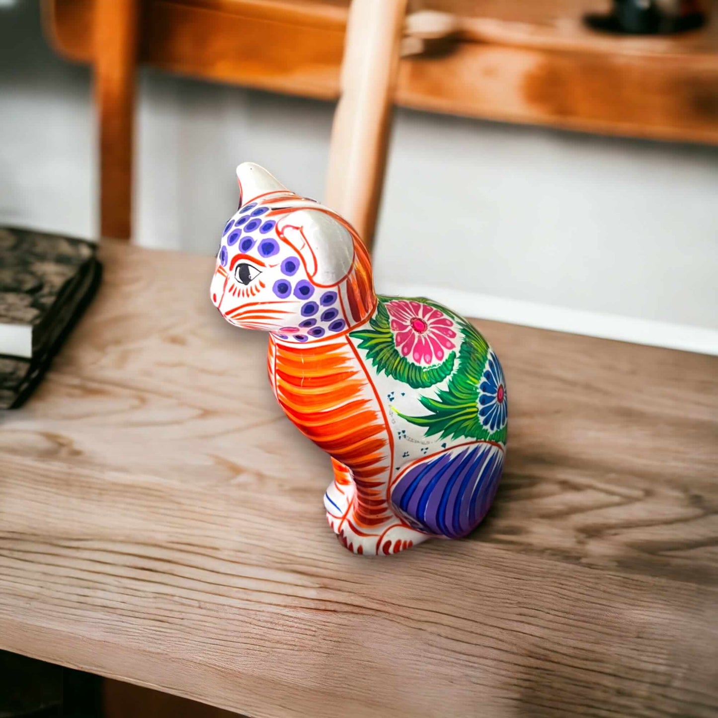 Talavera Cat Piggy Bank | Hand-Painted Mexican Ceramic Coin Holder