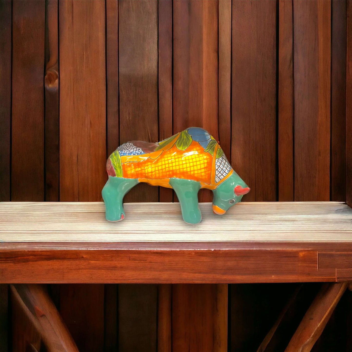 Talavera Bull Statue | Hand-Painted Mexican Ceramic Animal Decor