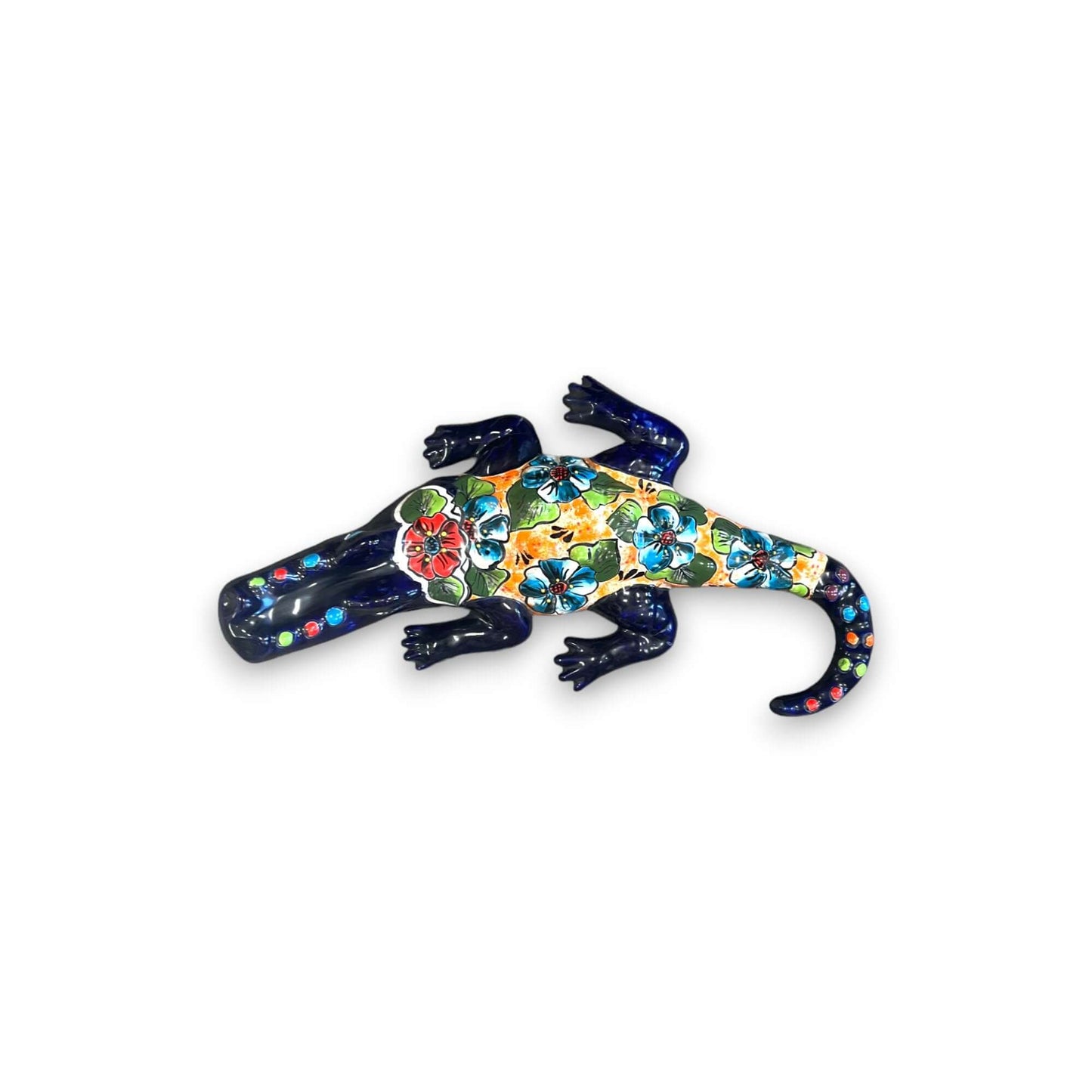 Vibrant Talavera Alligator | Large Mexican Handmade Ceramic Reptile Art
