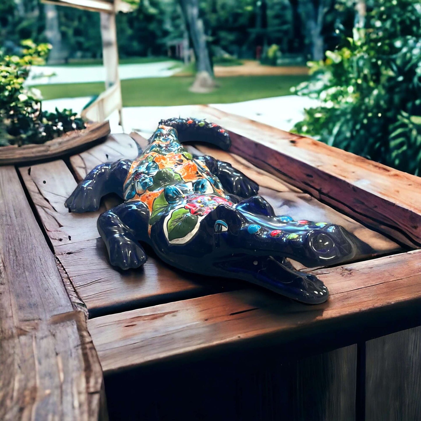 Vibrant Talavera Alligator | Large Mexican Handmade Ceramic Reptile Art