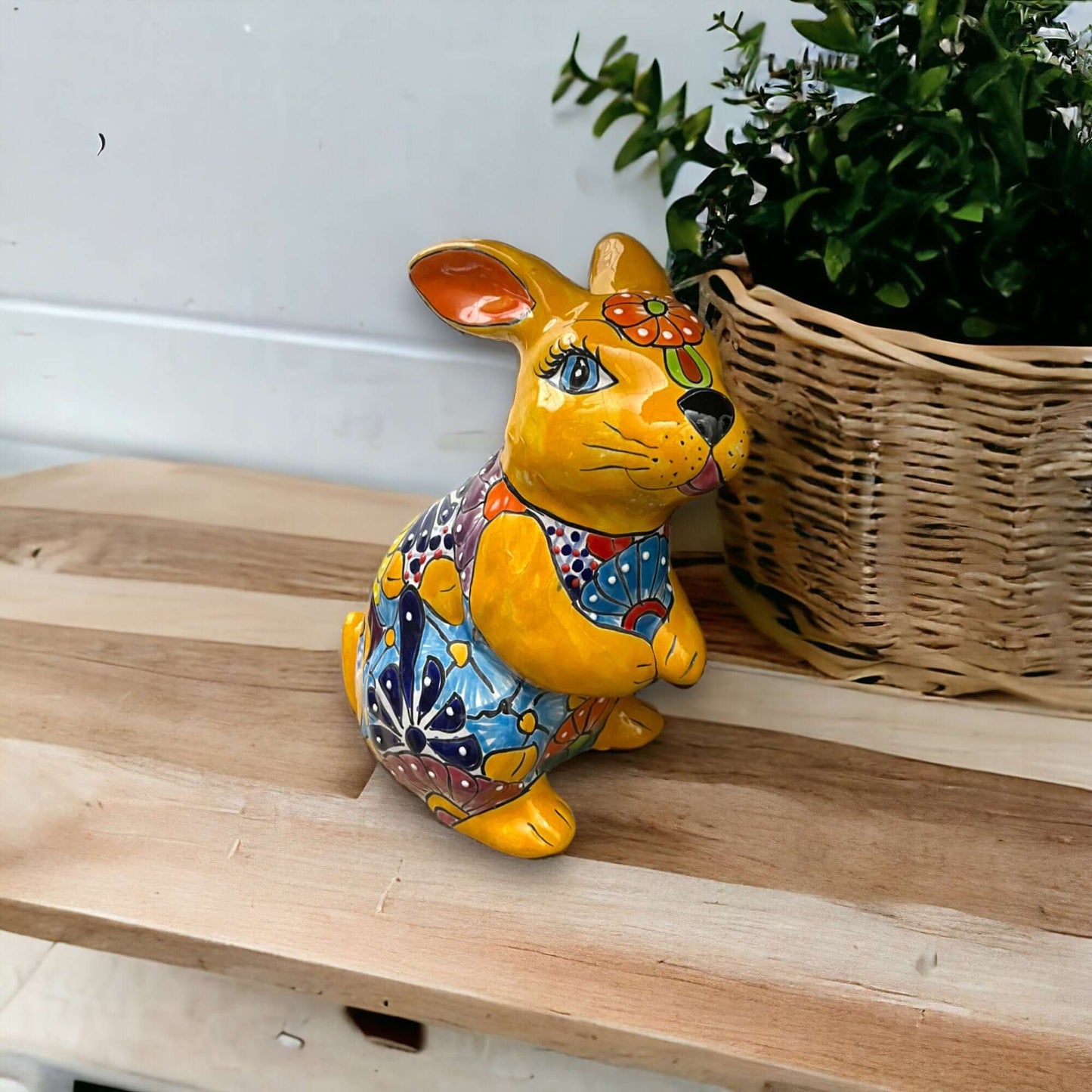 Talavera Bunny Statue | Colorful Hand-Painted Mexican Rabbit Decor