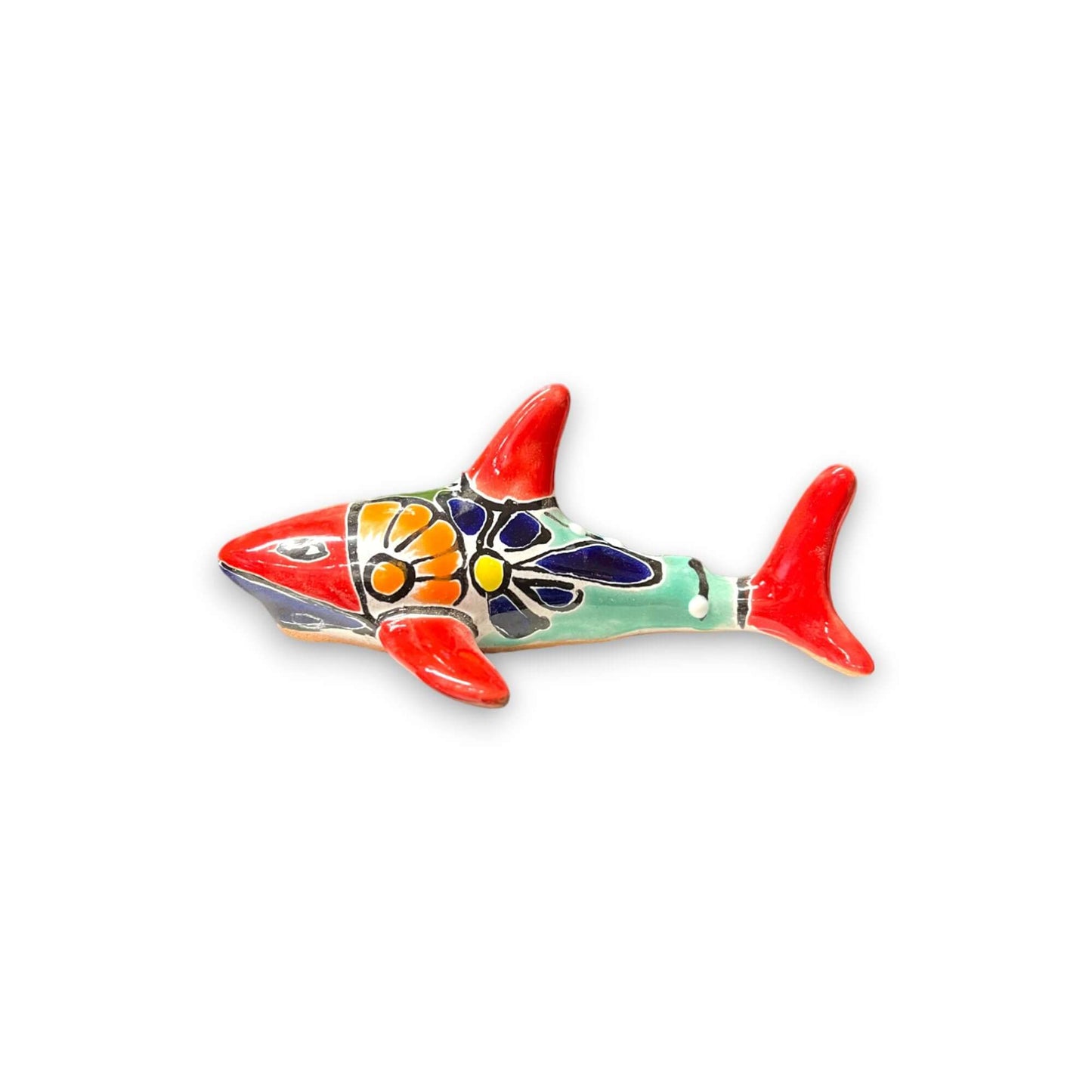 Vibrant Talavera Shark Figurine | Handcrafted Mexican Decor