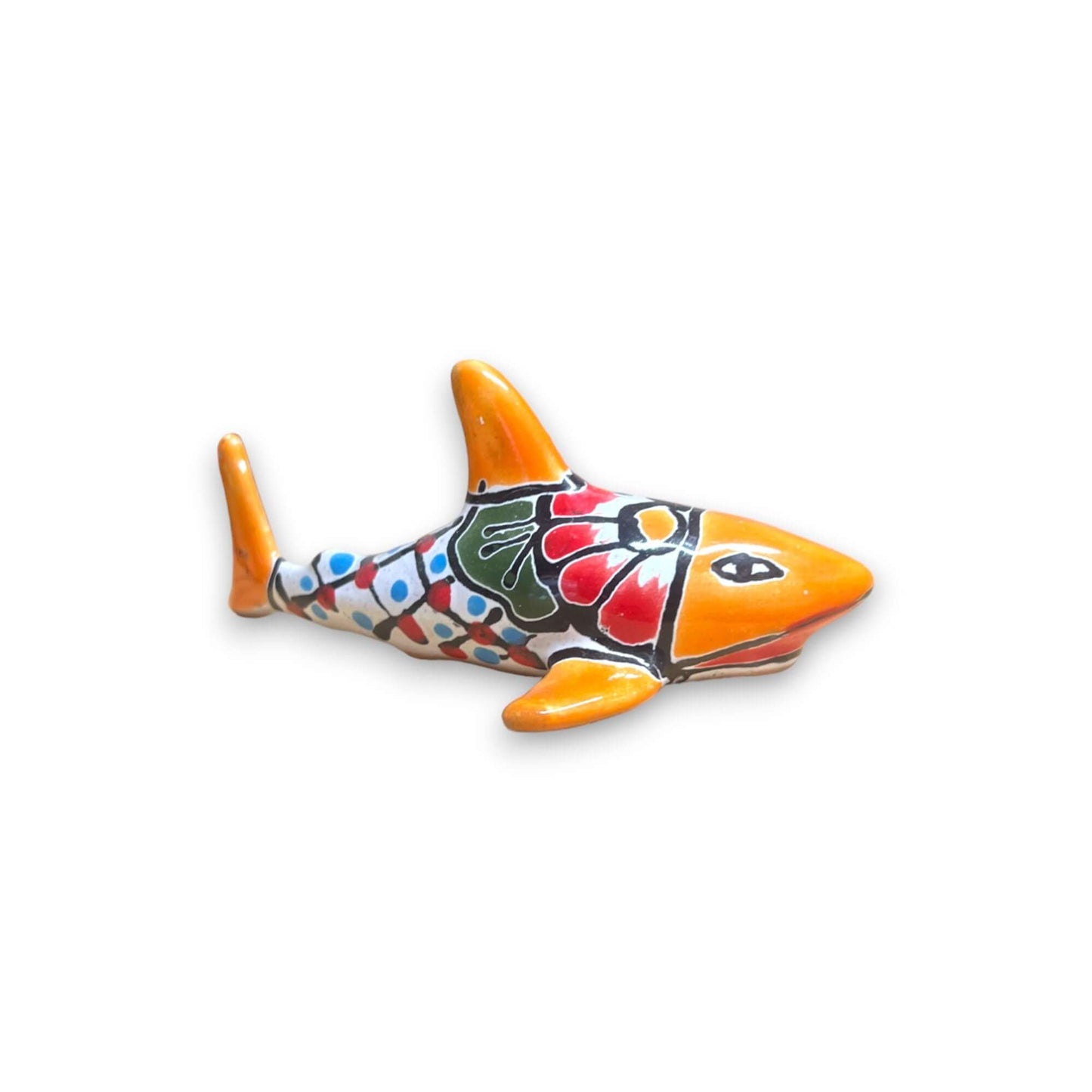 Vibrant Talavera Shark Figurine | Handcrafted Mexican Decor