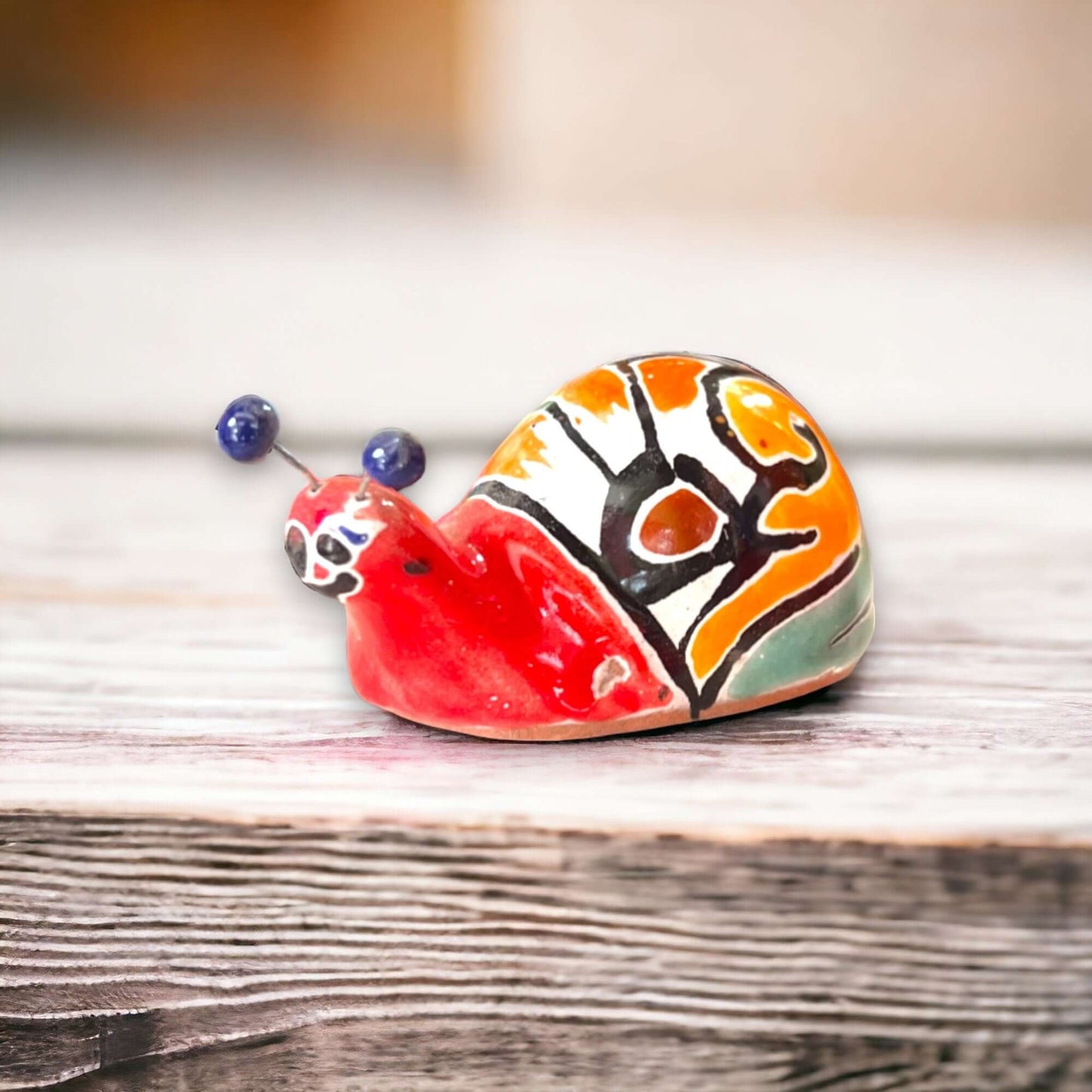 Mini Talavera Snail Figurine | Hand-Painted Mexican Ceramic