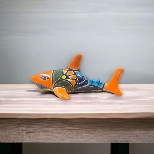 Vibrant Talavera Shark Figurine | Handcrafted Mexican Decor