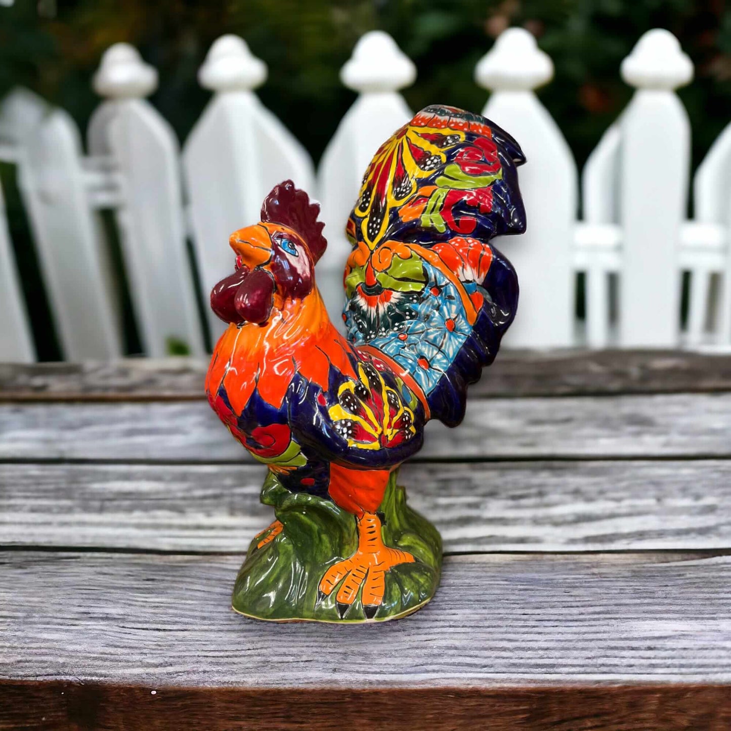Talavera Rooster Statue | Large Hand-Painted Ceramic Decor