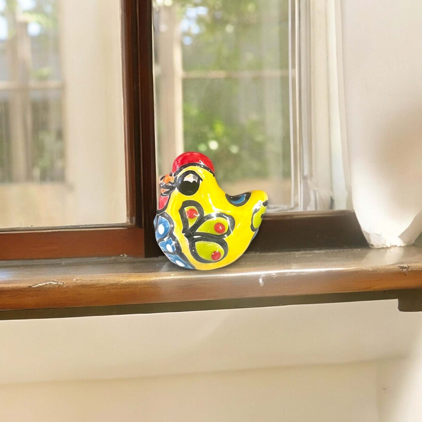 Set of 2 Hand-Painted Talavera Chicken Figurines | Mexican Ceramic Chickens
