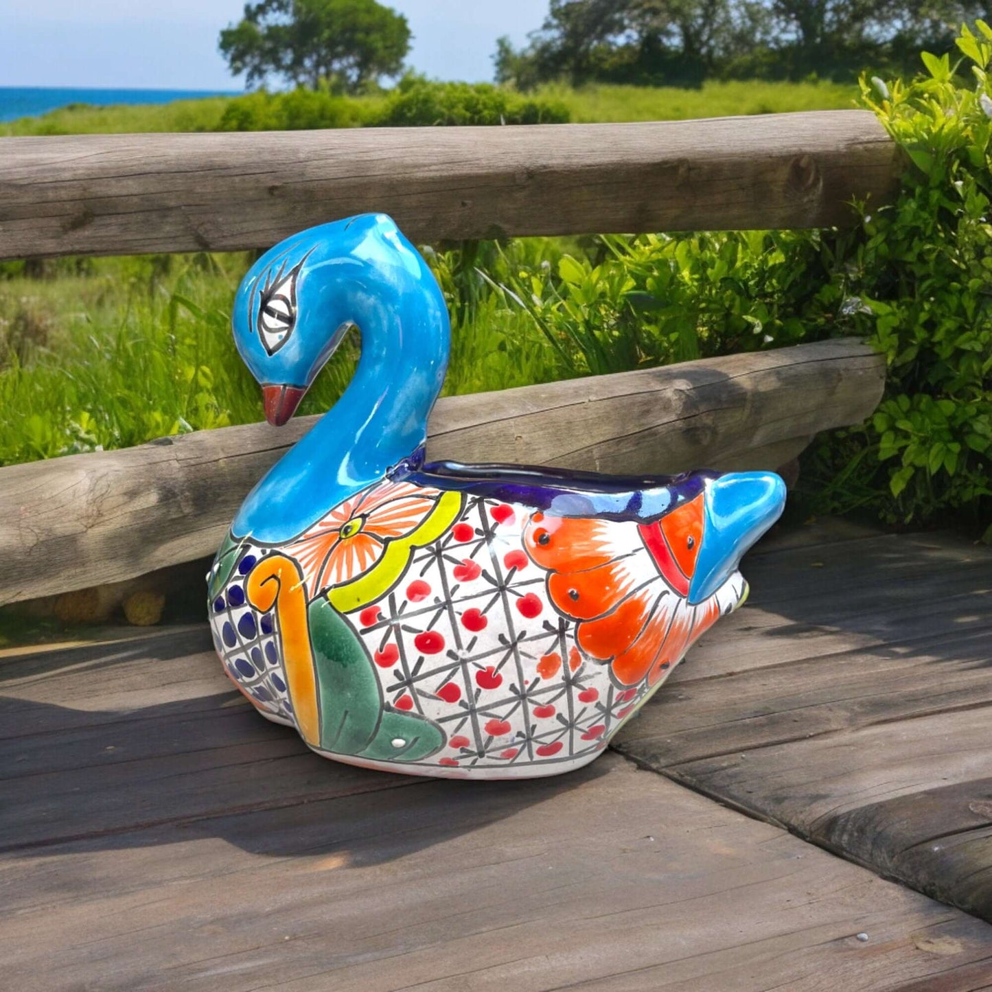 Talavera Swan Planter | Colorful Hand-Painted Mexican Pottery