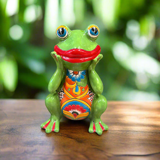 Talavera Frog Statue | Colorful Hand-Painted Mexican Decor