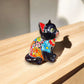 Talavera Cat Figurine | Hand-Painted Mexican Folk Art Home Decor