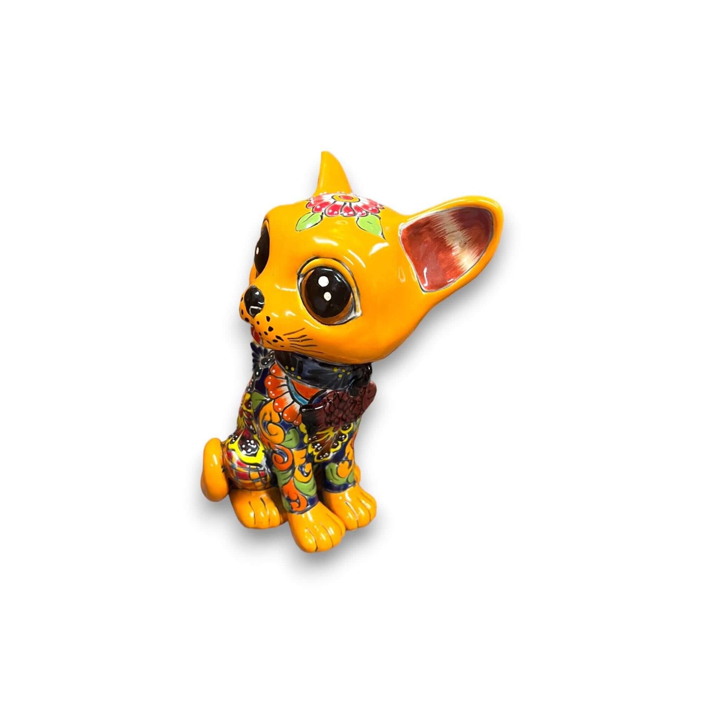 Talavera Cat Statue | Hand-Painted Mexican Folk Art Figurine