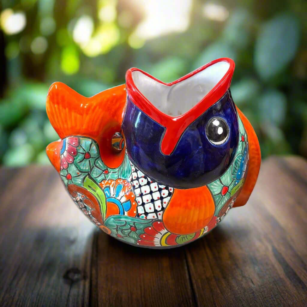 Rare XL Talavera Fish Planter | Hand-Painted Mexican Statue Pottery