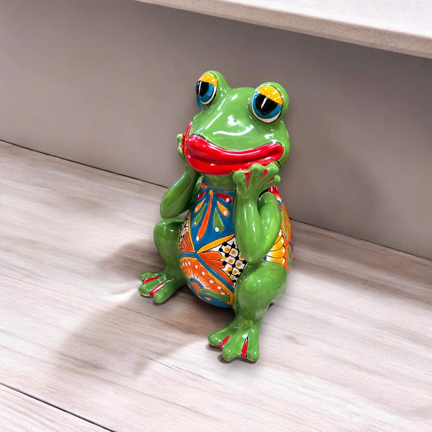 Talavera Frog Statue | Colorful Hand-Painted Mexican Decor