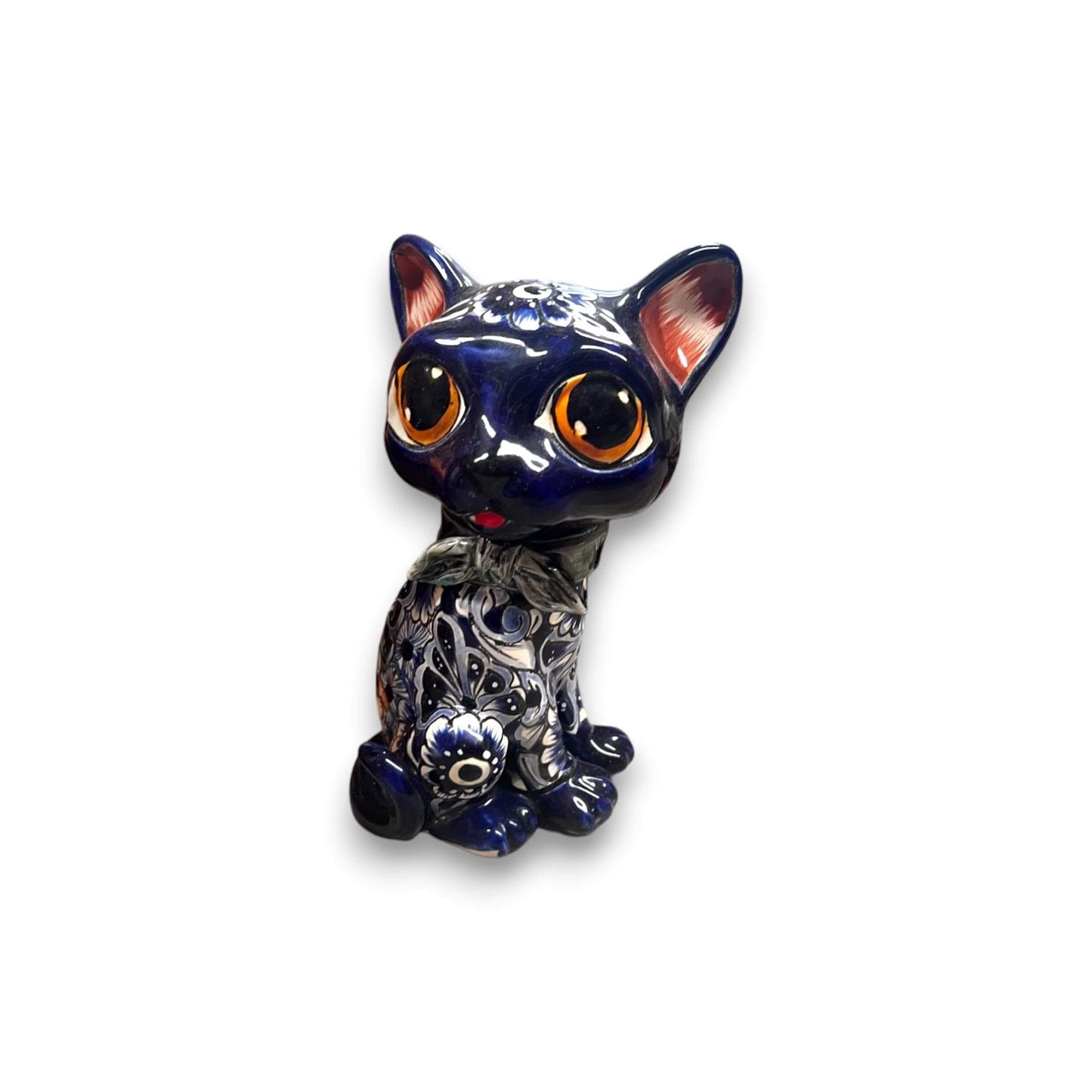 Talavera Cat Statue | Hand-Painted Mexican Folk Art Figurine