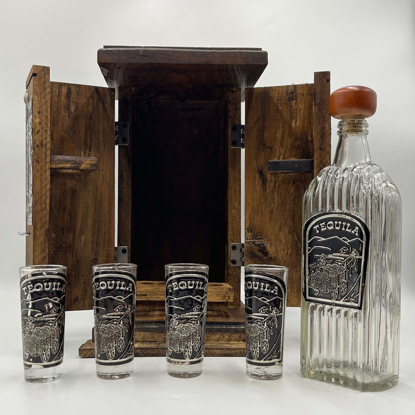 Handmade Shot Glass & Decanter Set | Mexican Rustic Wood Box