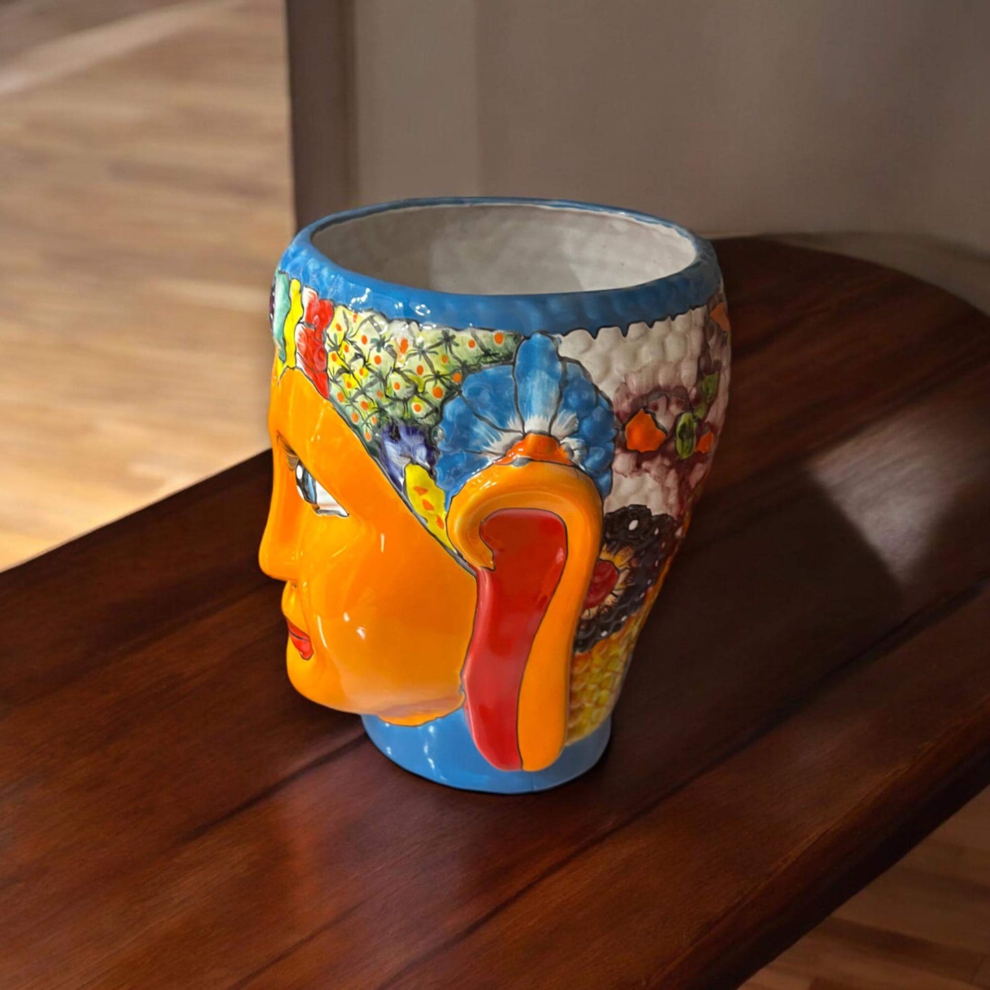 Talavera Face Planter | Hand-Painted Mexican Lady Pot Folk Art