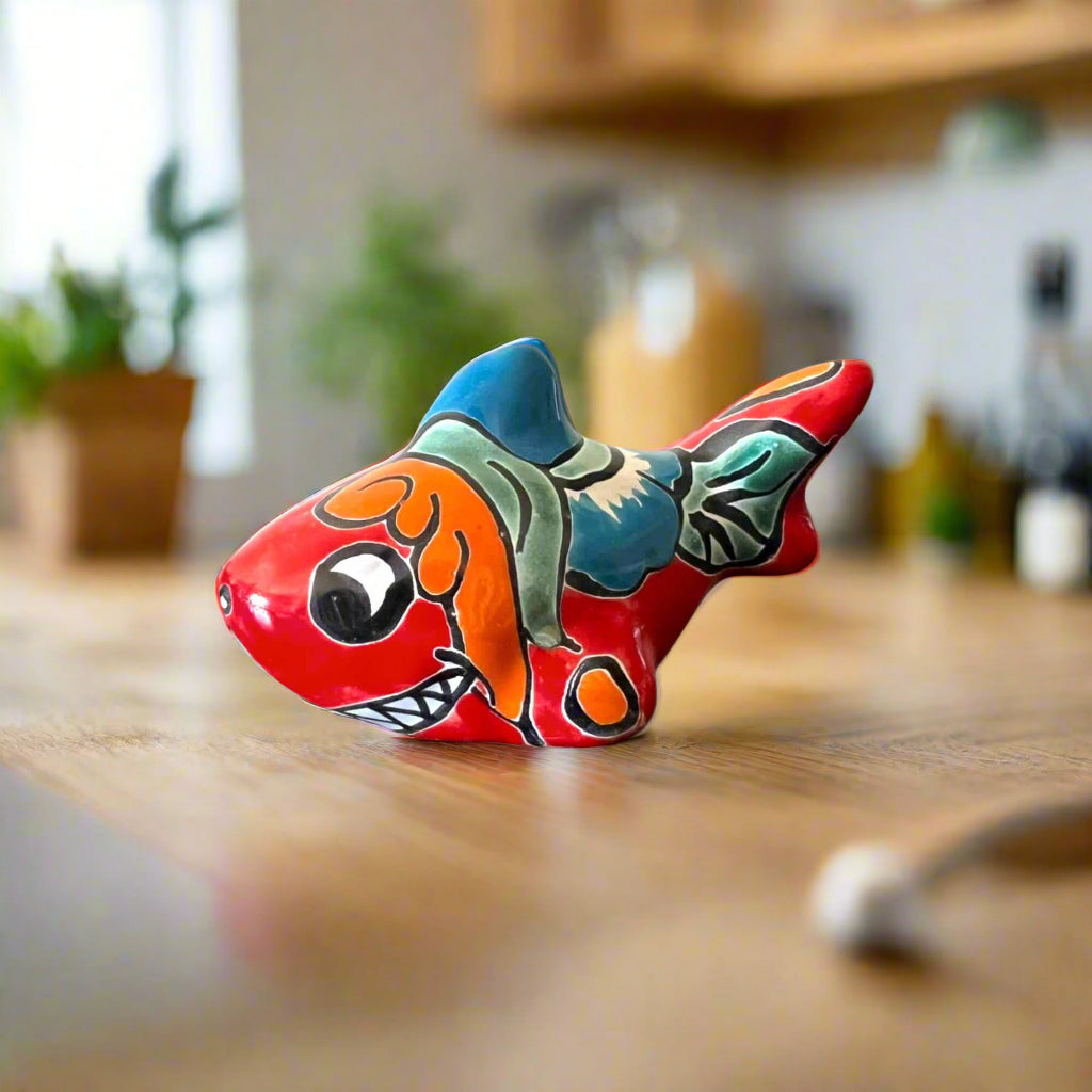 Colorful Talavera Shark Figurine | Handcrafted Mexican Pottery Decor