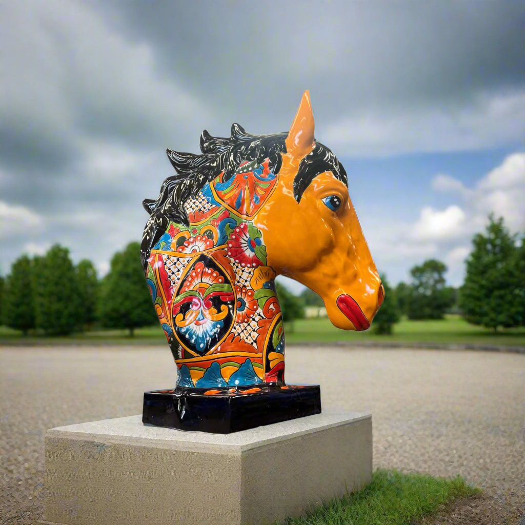 XL Talavera Horse Head Statue | Colorful Handmade Mexican Pottery