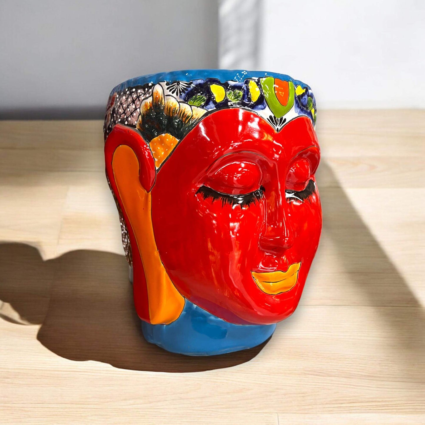 Talavera Face Planter | Hand-Painted Mexican Lady Pot Folk Art