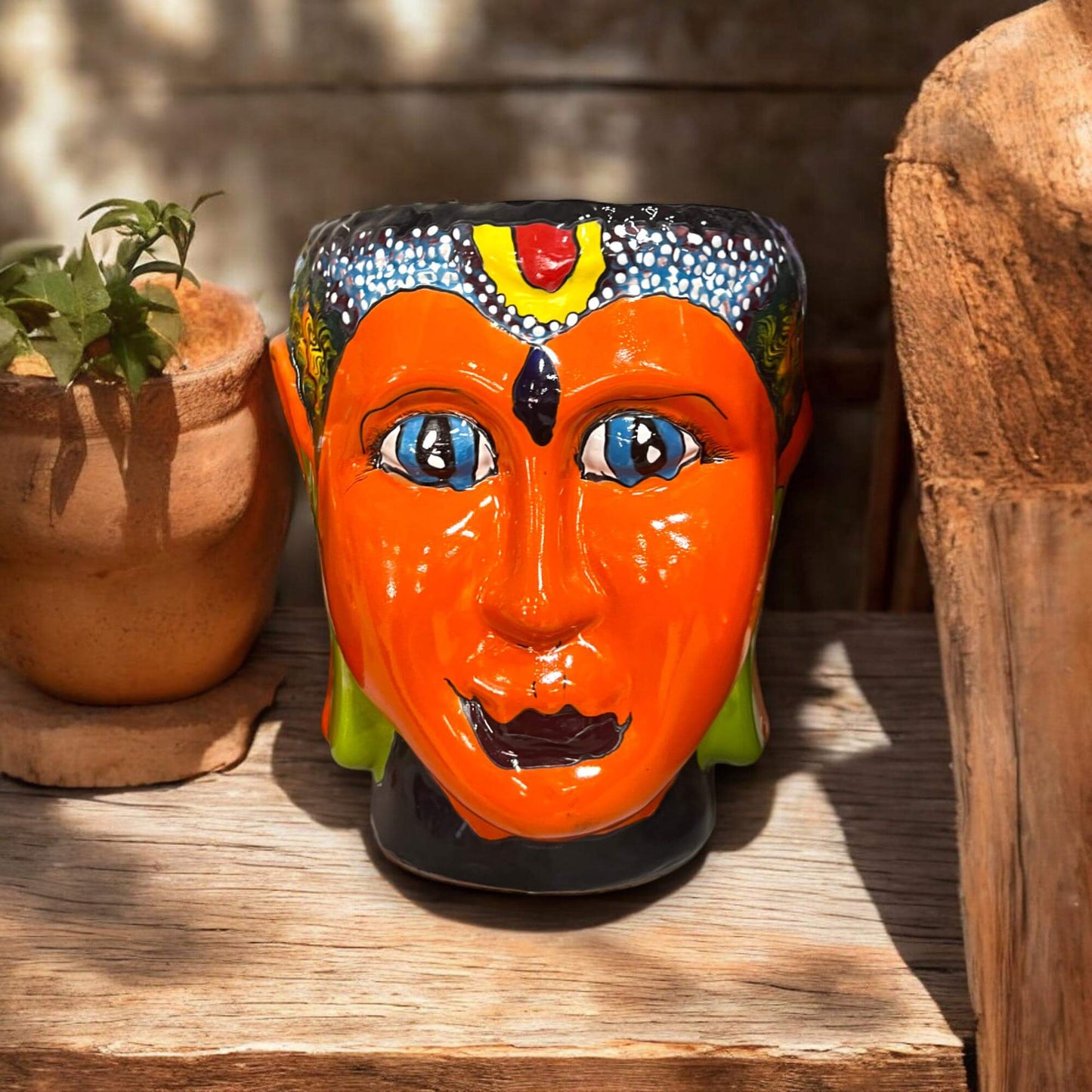 Talavera Face Planter | Hand-Painted Mexican Lady Pot Folk Art