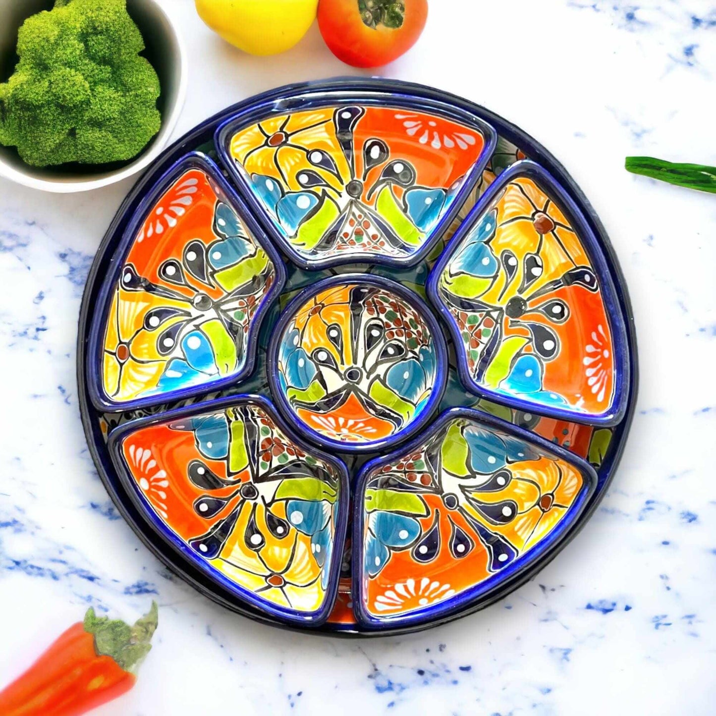 Talavera Appetizer Tray Set | Mexican Hand Painted Pottery