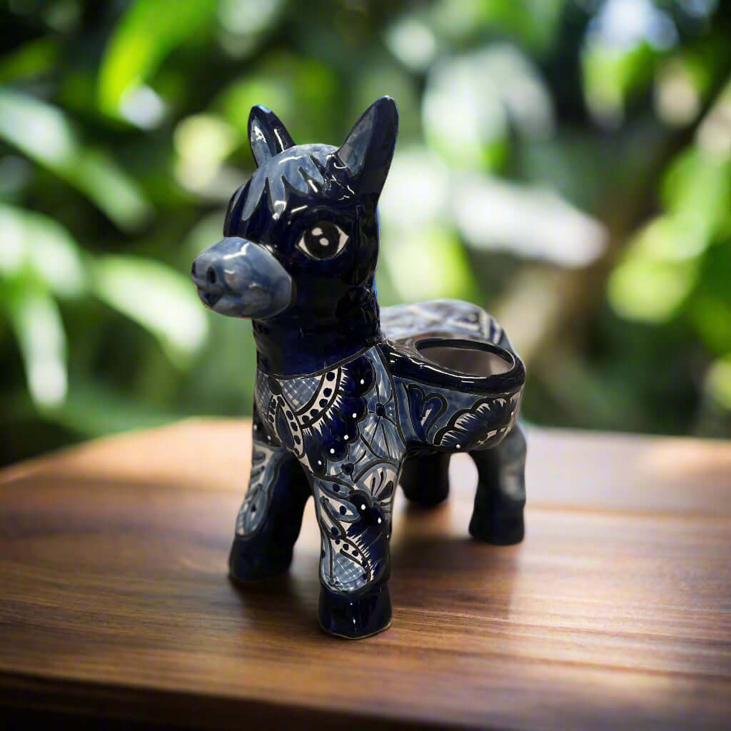 Blue & White Talavera Burro Planter | Handcrafted Mexican Donkey