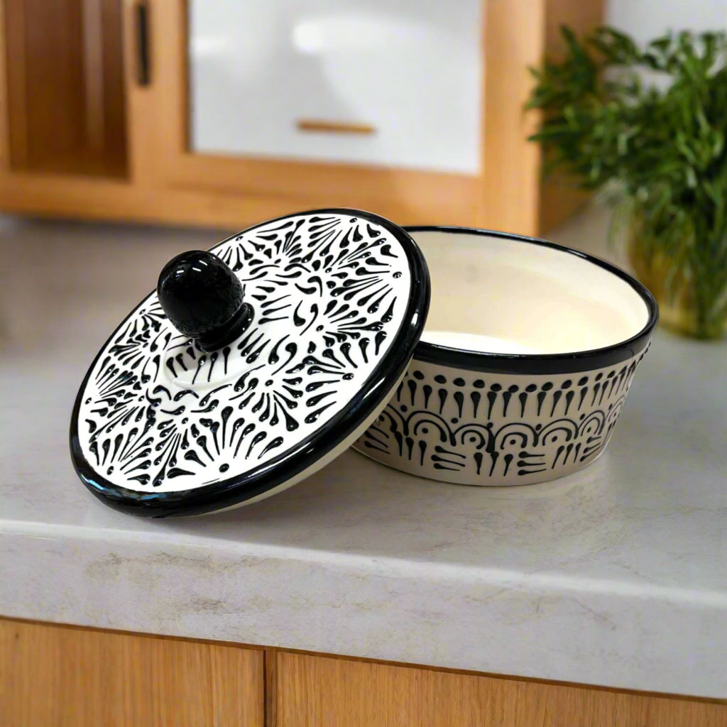 Black Talavera Tortilla Warmer | Handmade Puebla Ceramic Dish