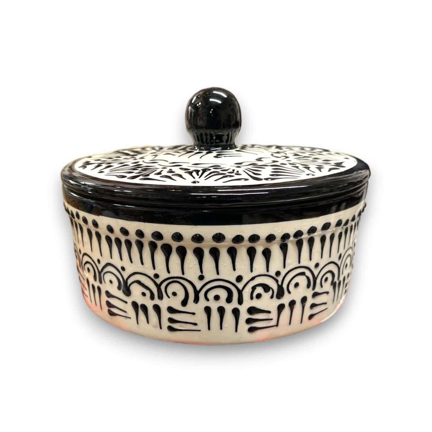 Black Talavera Tortilla Warmer | Handmade Puebla Ceramic Dish