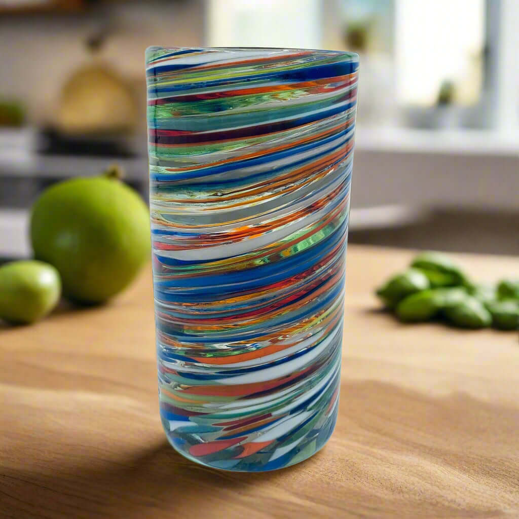 Colorful Hand-Blown Tumbler | Confetti Swirl Mexican Glass