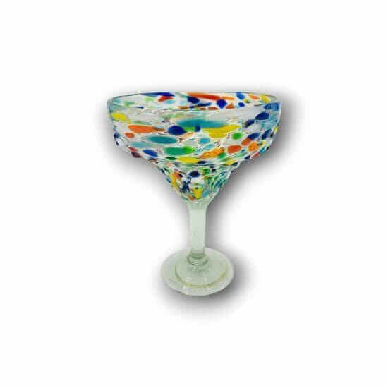 Hand Blown Mexican Margarita Glass | Colorful Pebbled Confetti Design