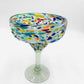 Hand Blown Mexican Margarita Glass | Colorful Pebbled Confetti Design